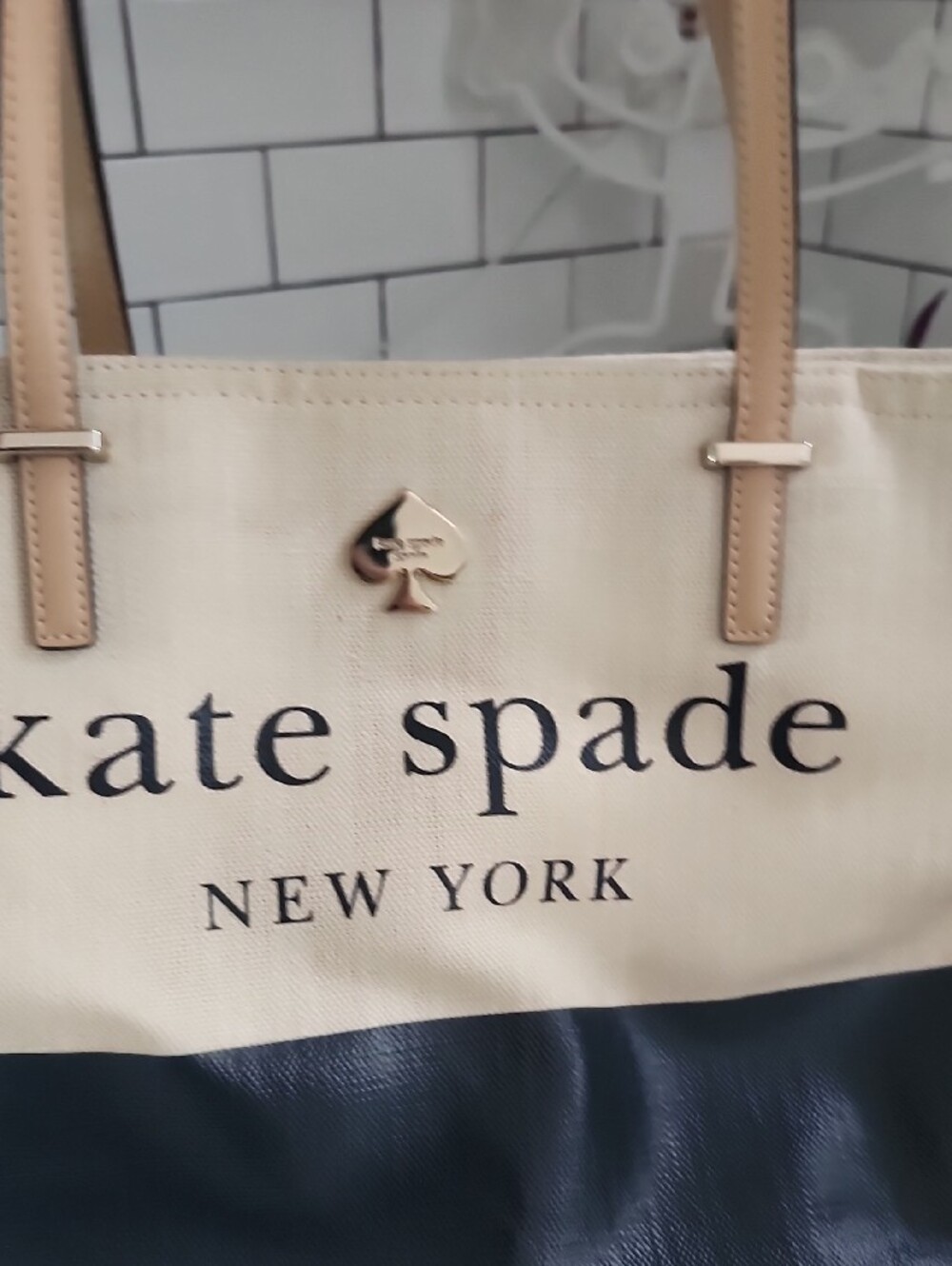 kate spade Two-Tone Canvas & Leather Tote - Beige & Black